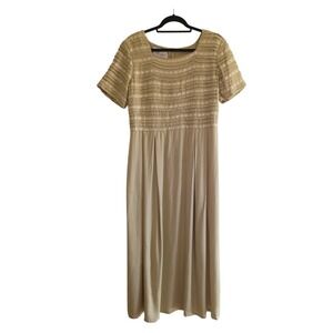 Sarah Elizabeth Vintage Green Rayon Pleated Ribbon Trim Midi Dress Size 16